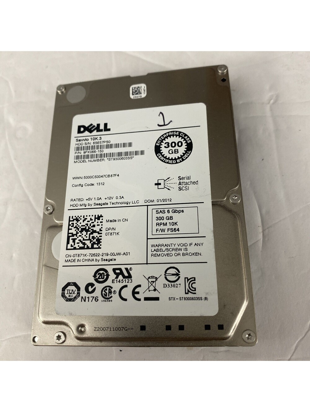 148J7 ST9300503SS DELL 300GB 10K 6G SFF 2.5'' SAS HDD New No Case